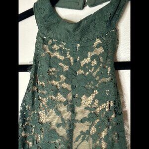 MAJORELLE Sexy Green & Tan Lace Halter Bodysuit Size SMALL